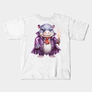 Cartoon Hippopotamus in Dracula Costume Kids T-Shirt